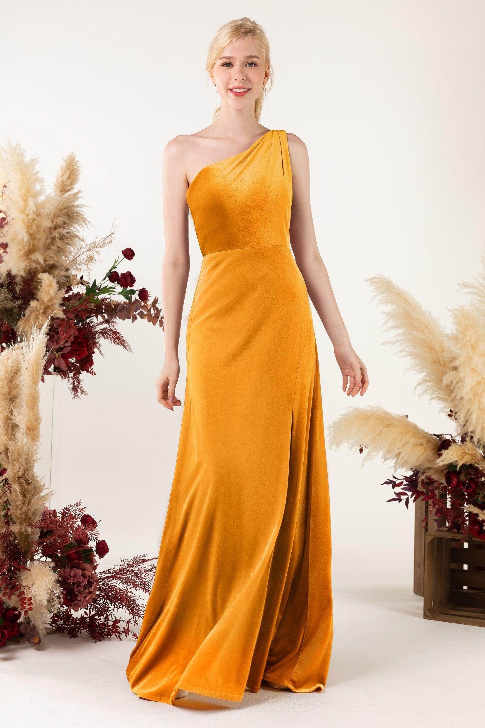 Sheath Sweep-Brush Train Velvet Bridesmaid Dress Formal Dresses CB0537PS - COCOMELODY